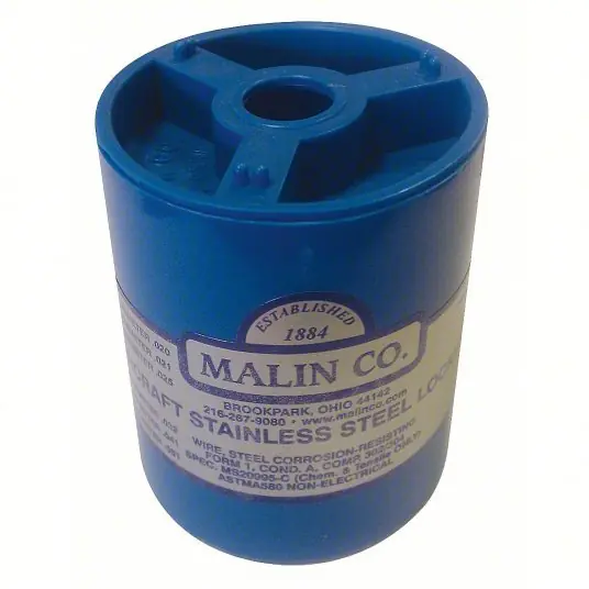 Malin 34-0250-1BLC Stainless Steel Lockwire, Canister, 0.025 Dia, 596 ft.