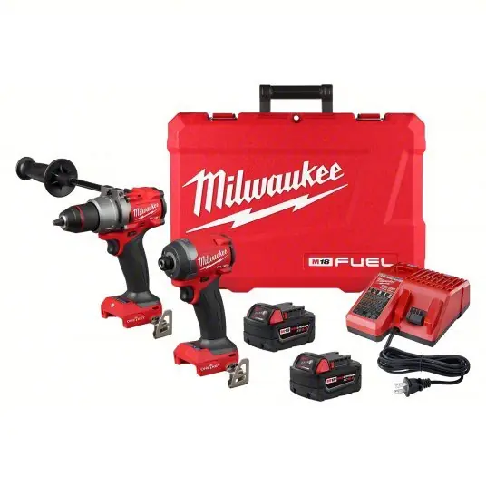 Milwaukee 3696-22 Combo Kit 18 V Volt, 2 Tools, 1/2 in Hammer Drill (Compact, 33000 BPM), Blow Molded Case, One-Key