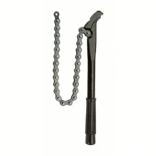 Proto J801 Chain Wrench Satin, For 4 in Outside Dia, 16 1/2 in Chain Lg, 16 1/2 in Handle Lg, Steel