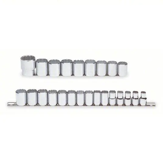 Proto J54211 Socket Set 1/2 in Drive Size, 24 Pieces, 10 mm to 36 mm Socket Size Range, (24) 12-Point