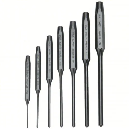 Proto J49007S2 Roll Pin Punch Set 1/16 in_3/32 in_1/8 in_5/32 in_3/16 in_7/32 in_1/4 in Tip Dia, 7 Pieces, Steel