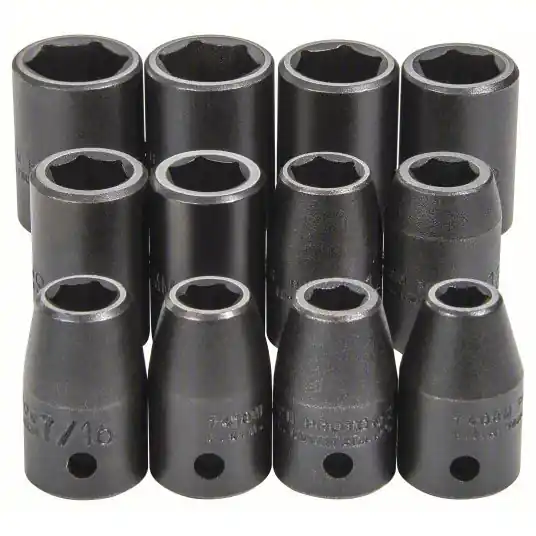 Proto J74242 Impact Socket Set 1/2 in Drive Size, 12 Pieces, 3/8 in to 3/4 in/8 to 19 mm Socket Size Range