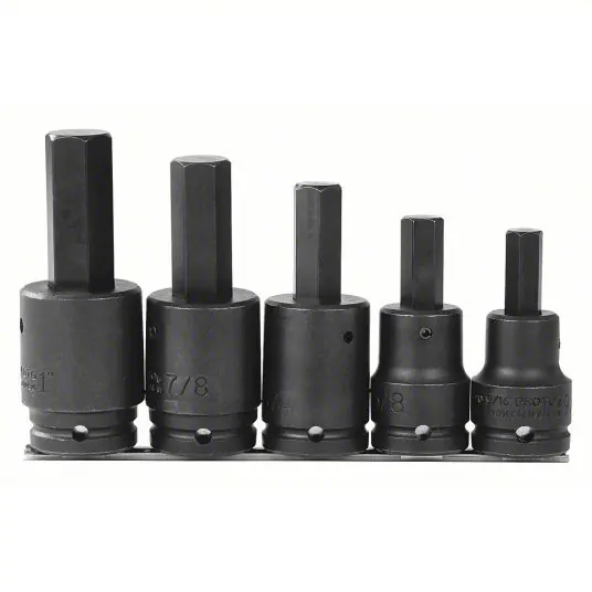 Proto J07595 Impact Socket Bit Set SAE, 3/4 in Drive Size, 5 Pieces, 9/16 into1 in Range of Tip Sizes