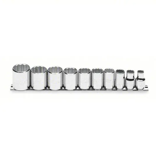 Proto J52118 Socket Set 3/8 in Drive Size, 10 Pieces, 5/16 in to 7/8 in Socket Size Range, (10) 12-Point