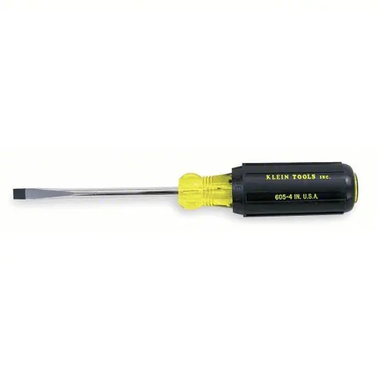 Klein Tools 605-4 General Purpose Slotted Screwdriver 1/4 in Tip Size, 8 1/4 in Overall Lg, 4 in Shank Lg