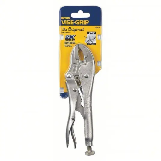Irwin 7WR Locking Plier Curved, Lever, 1 1/2 in Max Jaw Opening, 7 in Overall Lg, 1 1/4 in Jaw Lg, Plain Grip