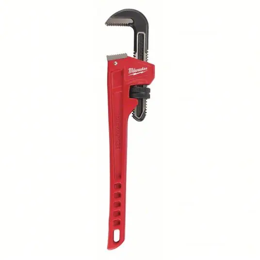 Milwaukee 48-22-7118 Pipe Wrench Alloy Steel, 2 1/2 in Jaw Capacity, Serrated, 18 in Overall Lg, Ergonomic