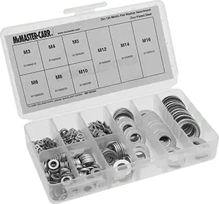 McMaster 98018A424 Zinc-Plated Steel Washer Assortment Metric Sizes, 825 Pieces