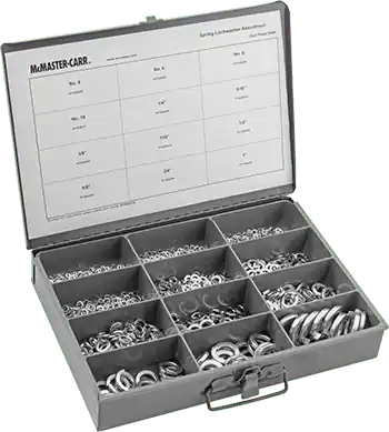 McMaster 91765A112 Split Lock Washer Assortment for Inch Screw Sizes, Zin-Plated Steel, 350 Pieces