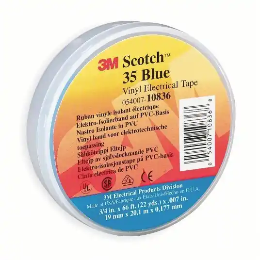 3M 10836 Vinyl Electrical Tape, 35, Scotch, 3/4 in W x 66 ft L, 7 mil thick, Blue, 1 Pack