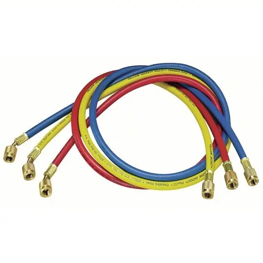 Yellow Jacket 21985 Hose Set 13 1/4 in Lg, 0° Angle, Blue/Red/Yellow, Rubber, 3 Hoses