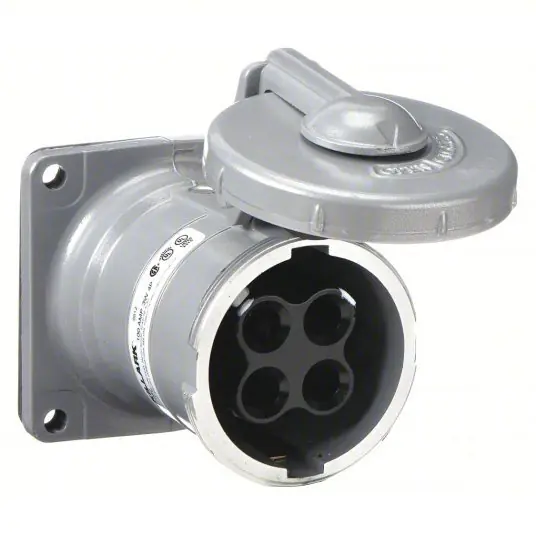 Hubbell VR1042 Pin and Sleeve Receptacle 100 A, 600V AC/250V DC, Style 2 Grounding, Gray, Receptacle Only