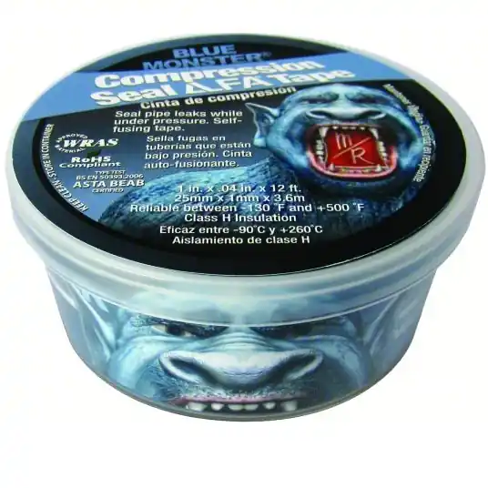 Blue Monster 76085 Repair Tape Self-Fusing Tape, 1 in x 4 yd, Blue, Continuous Roll, Pack Qty 10