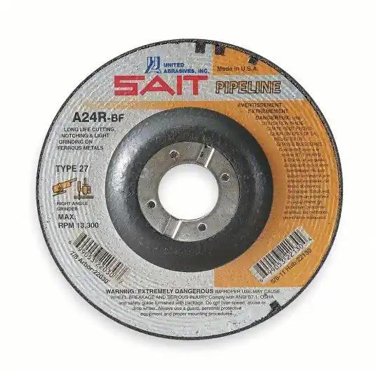 SAIT 22055 Cut-Off & Grinding Wheel Type 27, 7" x 1/8" x 7/8", Aluminum Oxide, 24 Grit, A24R Pipeline