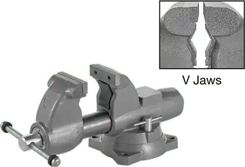 McMaster 5200A14 Heavy Duty Bench Vise Premium, Flat and V Jaws, Swivel Base, 6" Wide
