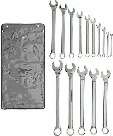 McMaster 5314A99 Polished Chrome-Plated Combination Wrench with 12-Point Openings, 15-Piece Metric Set