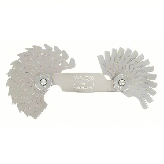 Mitutoyo 188-111 Thread Pitch Gauge Set Unified Inch, 30 Leaves, 4 to 42 TPI