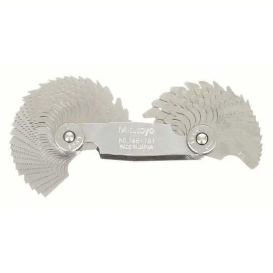 Mitutoyo 188-151 Thread Pitch Gauge Set Metric, 51 Leaves, 0.4 mm to 7 mm Thread Pitch