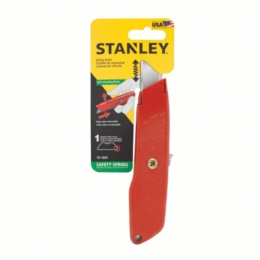 Stanley 10-189C Safety Knife 6 in Overall Lg, Textured, 1 1/4 in Overall Wd, Aluminum, Orange