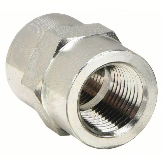 Parker 4-4 FHC-S Hex Coupling Carbon Steel, 1/4 in x 1/4 in Fitting Pipe Size, Female NPT x Female NPT, 1 1/8 in Lg