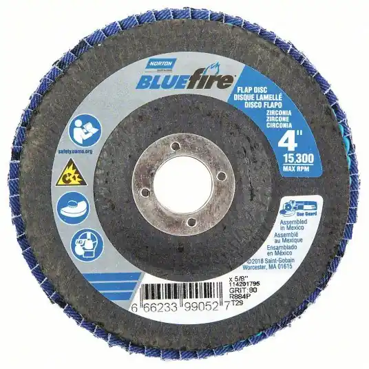 Norton 66623399052 Flap Disc Type 29, 4" x 5/8", Zirconia Alumina, P80 Grit, Fiberglass Bk, Std Density