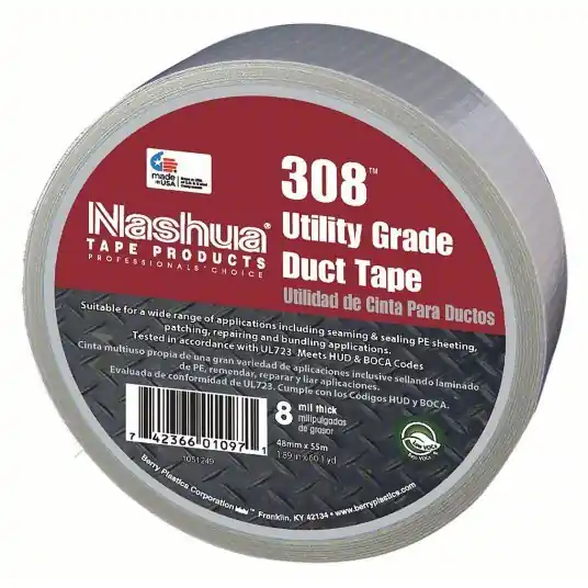 Nashua 308 Duct Tape Heavy Duty/Std Duty, 1 7/8 in x 60 yd, Silver, Continuous Roll