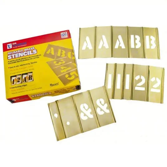 CH Hanson 10153 Stencil Kit 3 in Character Ht, 1 1/2 in Character Wd, Brass, Interlocking