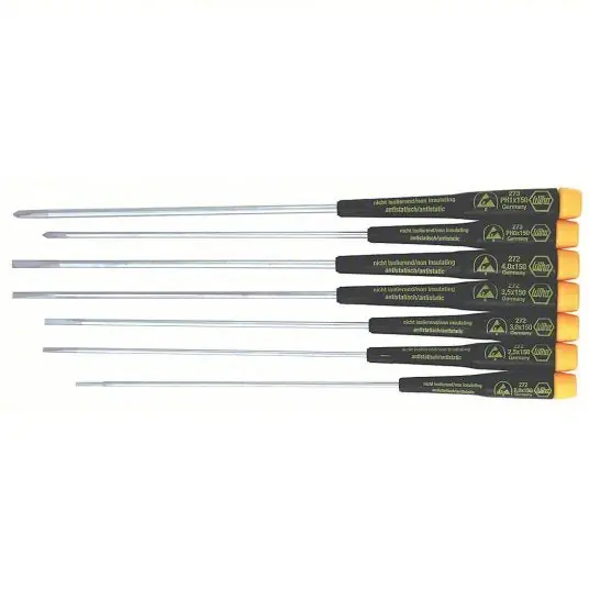 Wiha 27393 ESD Safe Precision Screwdriver Set 7 Pieces, Phillips/Slotted Tip, Ergonomic Grip