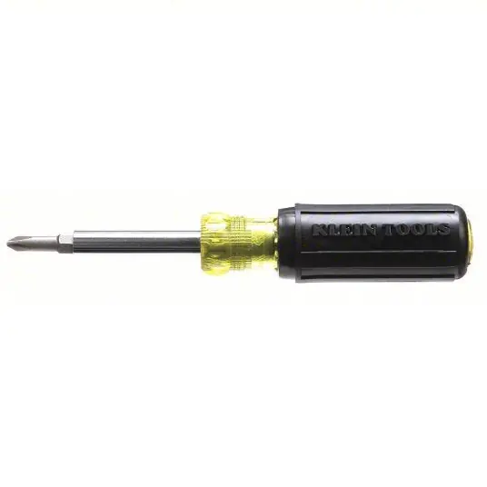 Klein 32476 Multi-Bit Screwdriver Phillips/Slotted Tip, 1/1/4 in/ 2/3/16 in Tip Size, 4 Tips