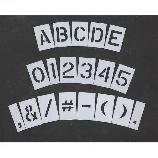 RAE STL-108-8108 Pavement Stencil 0 to 9/A to Z/Punctuation, 10 in Character Ht, 6 in Character Wd, Polyethylene
