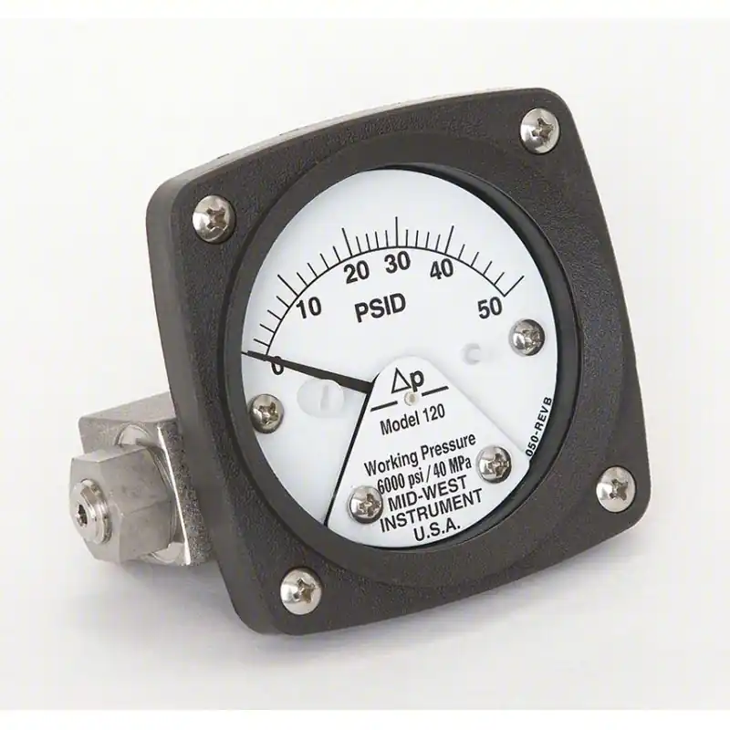 Midwest Instrument 120-SA-00-OO-50P Differential Pressure Gauge 0 to 50 psid, Back, 1/4 in NPT Female, 120, Piston