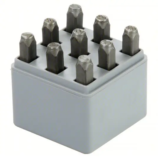 C.H. Hanson 20561 Number Set 0 thru 9 (6 doubles as 9), 3/16 in Character Ht, 2 3/8 in Shank Lg, Steel