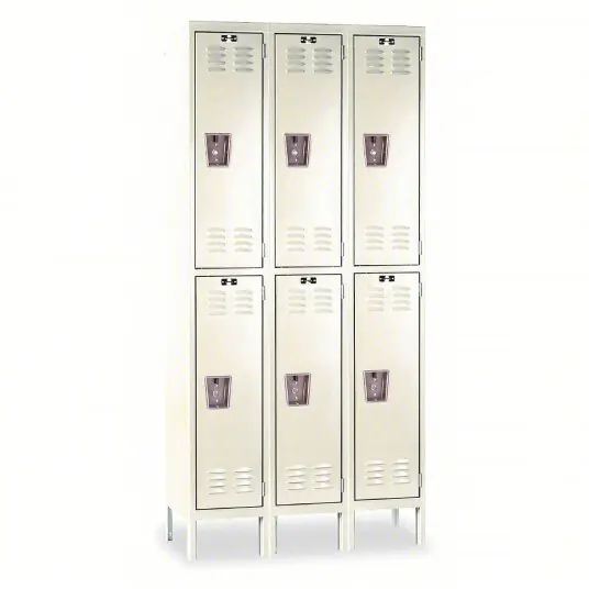 Hallowell U3256-2A-PT Wardrobe Locker 36 in x 15 in x 66 in, Louvered, 2 Tiers, 3 Units Wide, Padlock Hasp, Tan