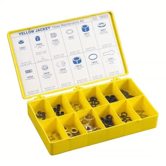 Yellow Jacket 19003 Hose Maintenance Kit 11 in Lg, Input 1/4 in Male Flare Right-Hand, A2L Compatible