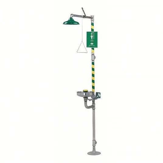 Haws 8300-8309 Shower with Eyewash Floor Mnt, Uncovered, Stainless Steel Bowl, Galvanized Steel Pipe