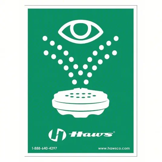 Haws SP175 Emergency Eyewash Sign Plastic, 1 in Ht, 12 in Lg, 10 in Wd, Features Universal/Vertical