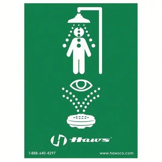 Haws SP178 Safety Eyewash Shower Sign Plastic, Mounting Holes Sign Mounting, Not Retroreflective, 0.1 in Thick