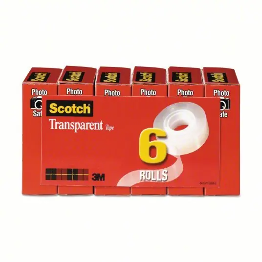 3M 600K6 Office Tape Scotch™, 600, 3/4 in x 83 1/3 ft, 1 in Tape Core Dia, Transparent, Gloss, 6 PK
