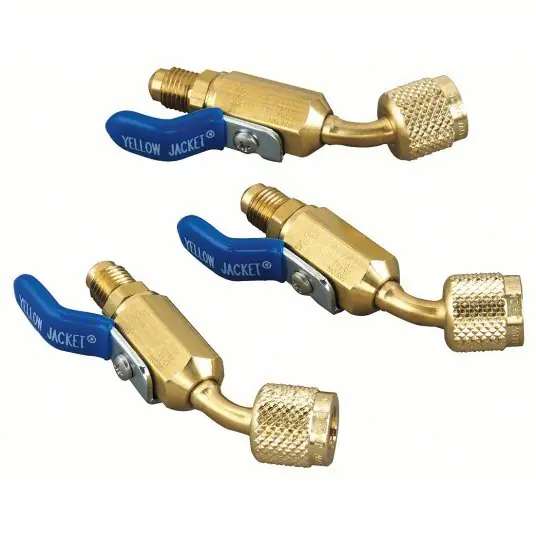 Yellow Jacket 93842 Ball Valve 9 in Lg, 45° Angle, Input 1/4 in Male, Output 1/4 in Female