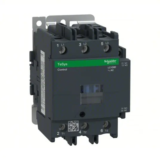 Schneider LC1D80T6 IEC Magnetic Contactor Non-Reversing, 3 Poles, 80 A, 480V AC Coil, 1NO/1NC
