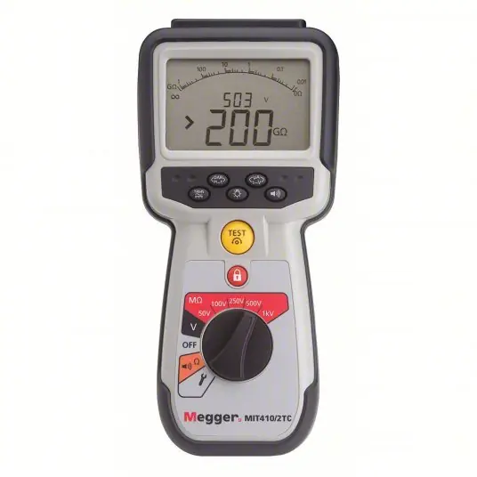 Megger MIT410/2 Megohmmeter 0.01 ohm to 1 megaohm, CAT IV 600V, Battery, Digital, 0.01 ohm to 1 megaohm