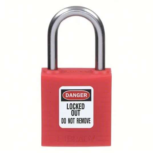 Brady 143150 Lockout Padlock Keyed Different, Nylon, Aluminum, Std, Red, 1 Pack Size, Plastic