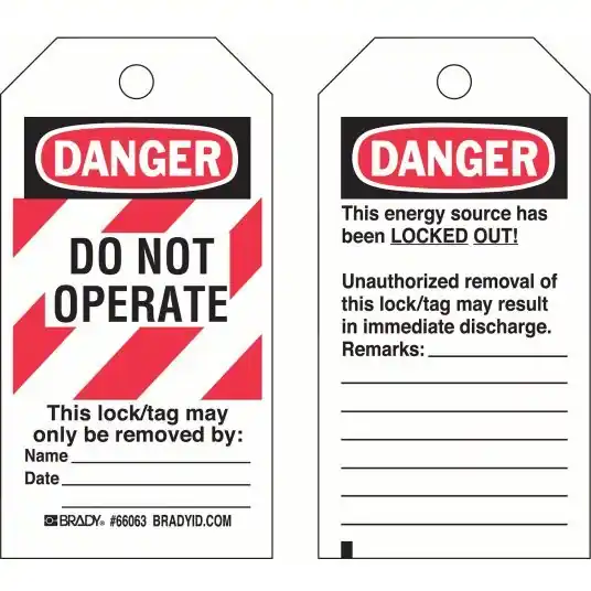 Brady 66063 Danger Tag Do Not Operate, Polyester, Remarks, Write-On Surface, English, Tag