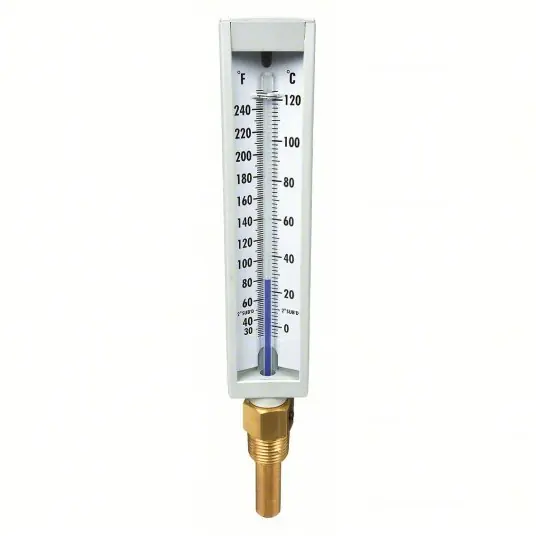 KVM Tools KV4PRU1 Compact Industrial Glass Thermometer, 6 in Scale Lg, Bottom, Brass, Straight