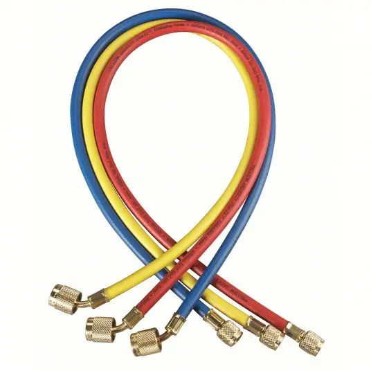 Yellow Jacket 22985 Hose 60 in Lg, 45° Angle, Blue/Red/Yellow, Rubber, 3 Hoses