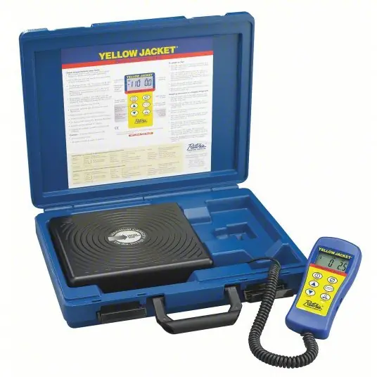 Yellow Jacket 68802 Charging Scale 110 lb Max, Wired Handset Display, 2 3/16 in H x 9 in W x 9 in L