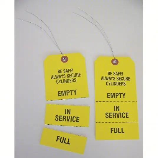 Badger Tag & Label Corp 499 Cylinder Tags 8 Tag Size, Yellow, Single Part Tag, Wire, 100 Tags, 100 PK