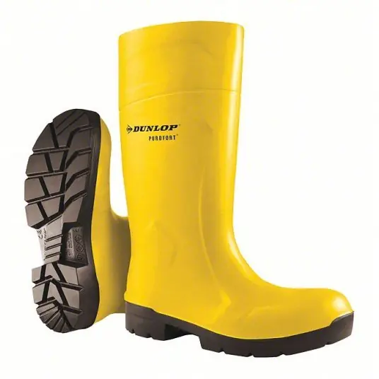 Dunlop 6123155 Rubber Boot, Polyurethane/Purofort®, Black/Yellow, 10, Std Ht, 1 PR