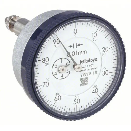 Mitutoyo 1160A Back Plunger Dial Indicator 0 to 5 mm Range, Continuous Reading, 0-100 Dial Reading, AGD 1
