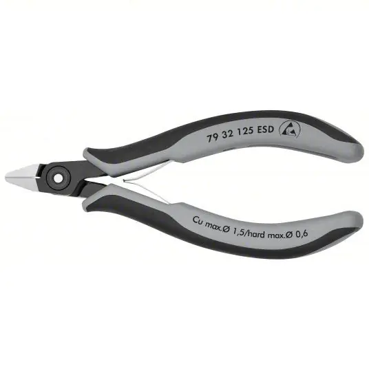 Knipex 79 32 125 ESD Precision Diagonal Cutting Plier ESD-Safe, Std, Pointed, 5 in Overall Lg, 1/2 in Jaw Lg